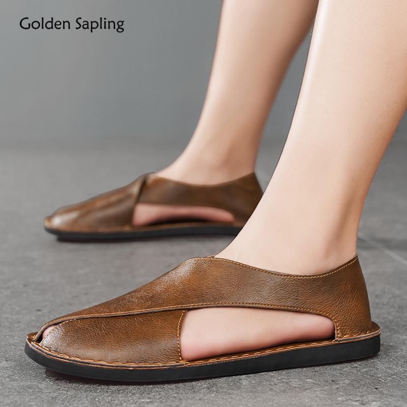 Golden Sapling Mens Sandals Summer Shoes Soft Leather Comfortable Design Stylish Casual Footwear Casual Outdoor Trekking Flats