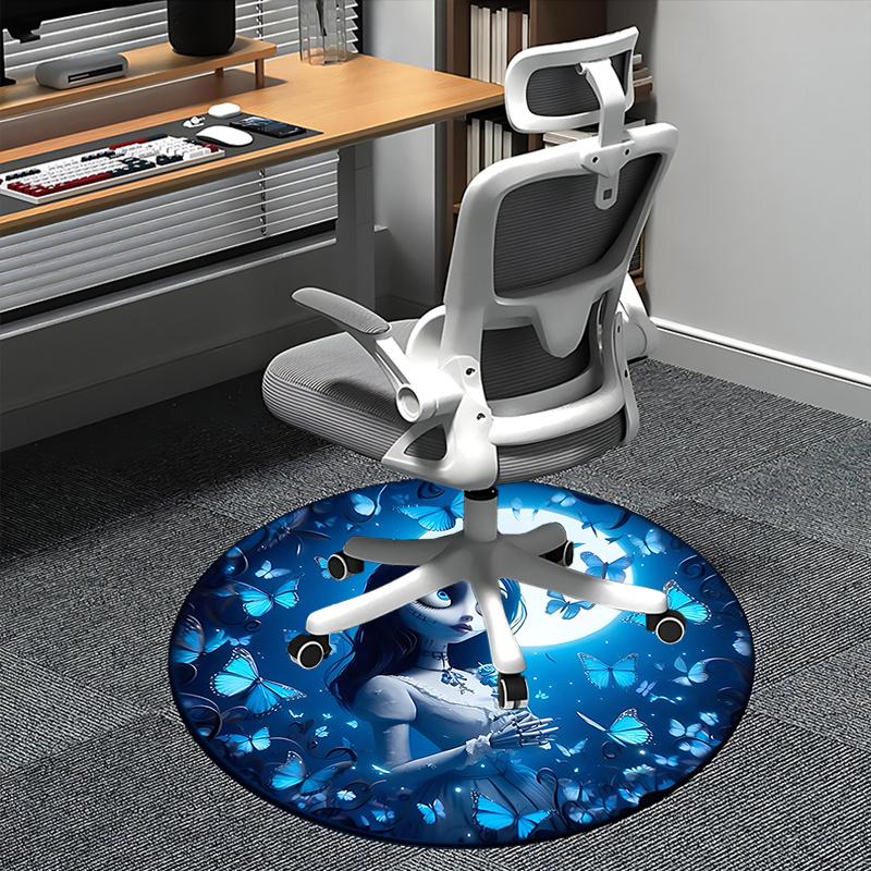 Elegant Blue Butterfly Round Chair Mat Home Decor, Office Carpet Gift for Any Room0145b 80cm by 80cm