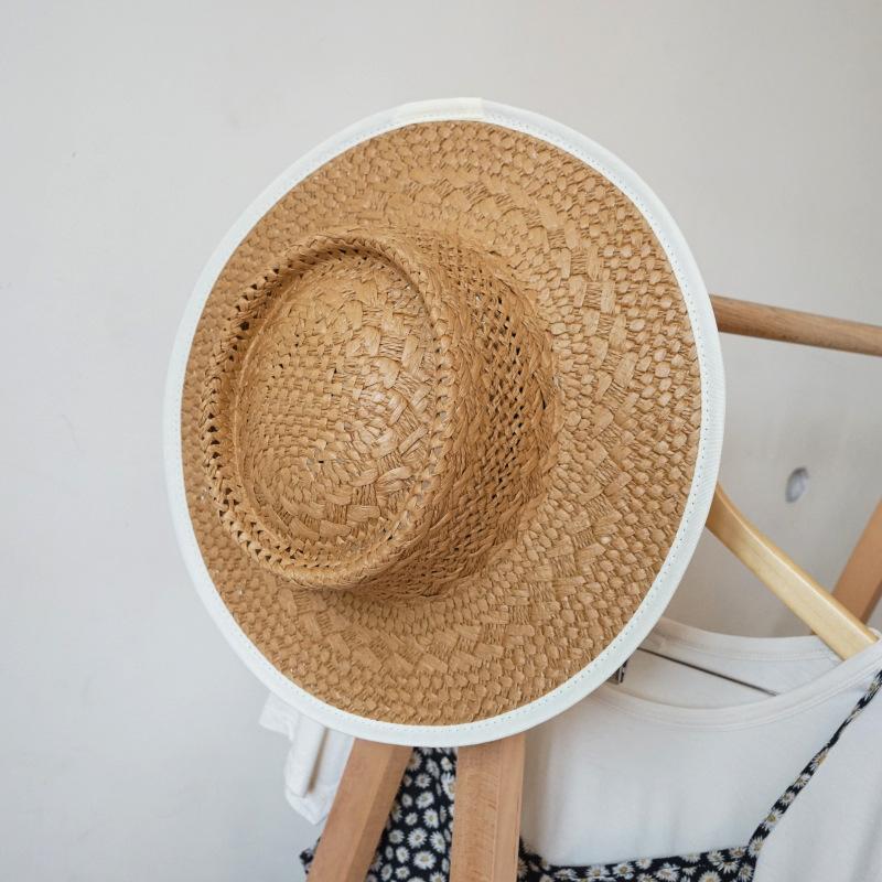 Французский Ретро Японский Плетеный Жемчужная Цепочка Плоская Тулья Цилиндр Женский Летний Отпуск Пляж Защита от Солнца Тень Корейская Соломенная Шляпа M（56-58cm）