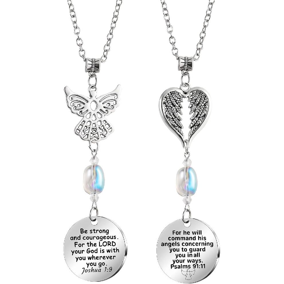 Angel Car Charms Rear View Mirror Accessories Christian Car Jewelry,Guardian Angel Hanging Ornament,Bible Religious Gifts,Rear View Mirror