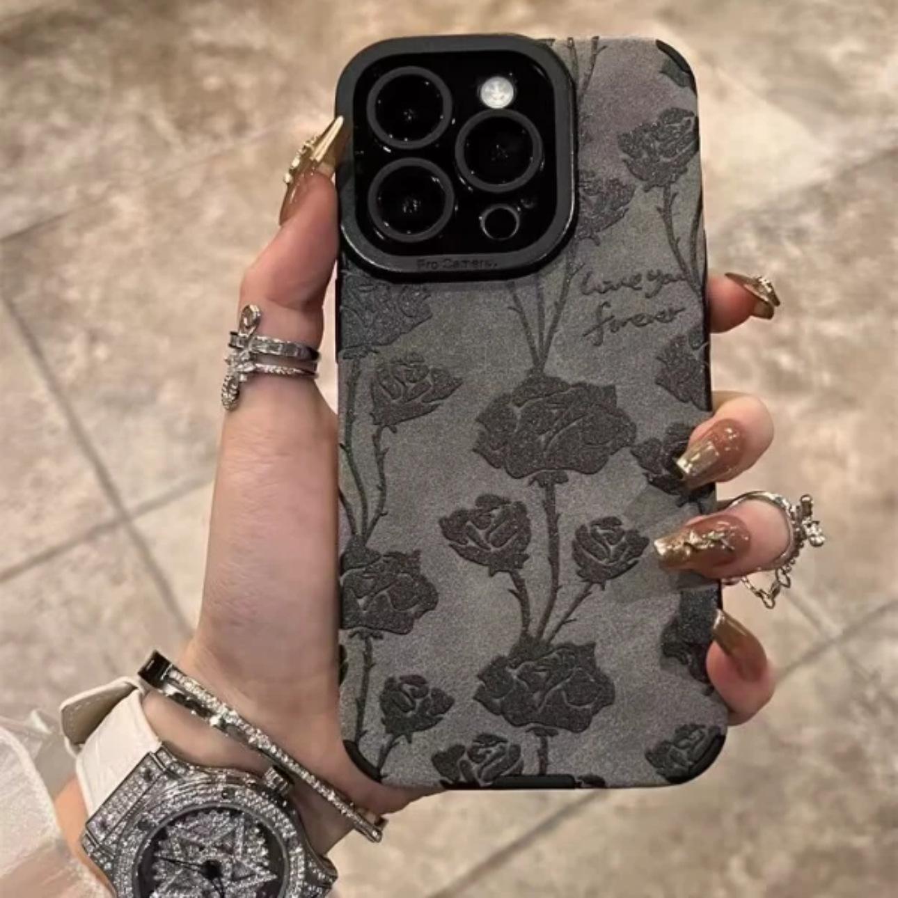 

Flower Print Is Suitable for IPhone16ProMax IPhone Case Full Inclusive Anti Fall Overturning Fur Japanese and Korean Style Apple 16PROMAX