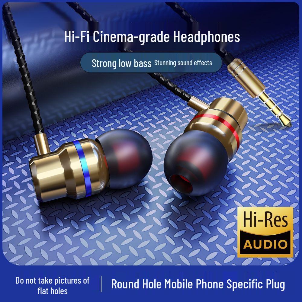 In-Ear Wired Earphones with Heavy Bass and High-Quality Subwoofer, Compatible with Round and Flat Hole Devices