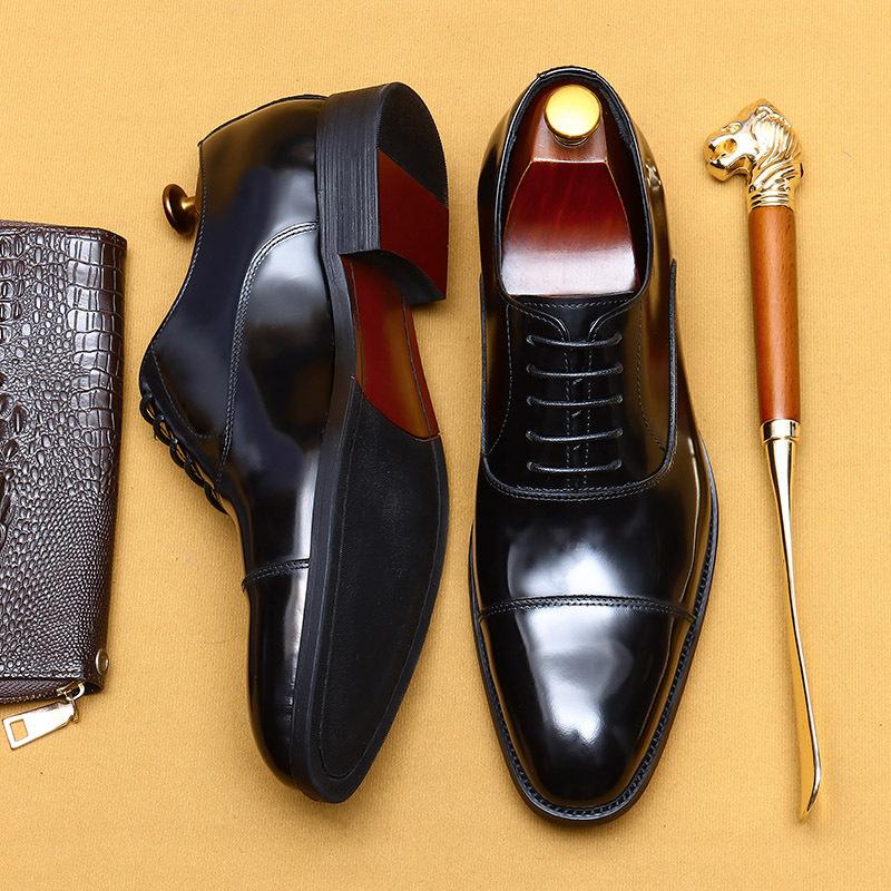 Zapatos de Cuero para Hombre Formales de Negocios de Cuero Puntiagudos Tres Articulaciones Zapatos Oxford Cuero Patentado Brillante Zapatos de Hombre