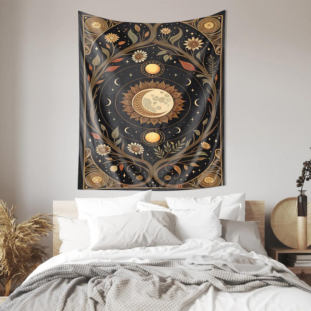 Vintage Astronomy Theme Tapestry  Sun and Moon Decorative Hanging Cloth