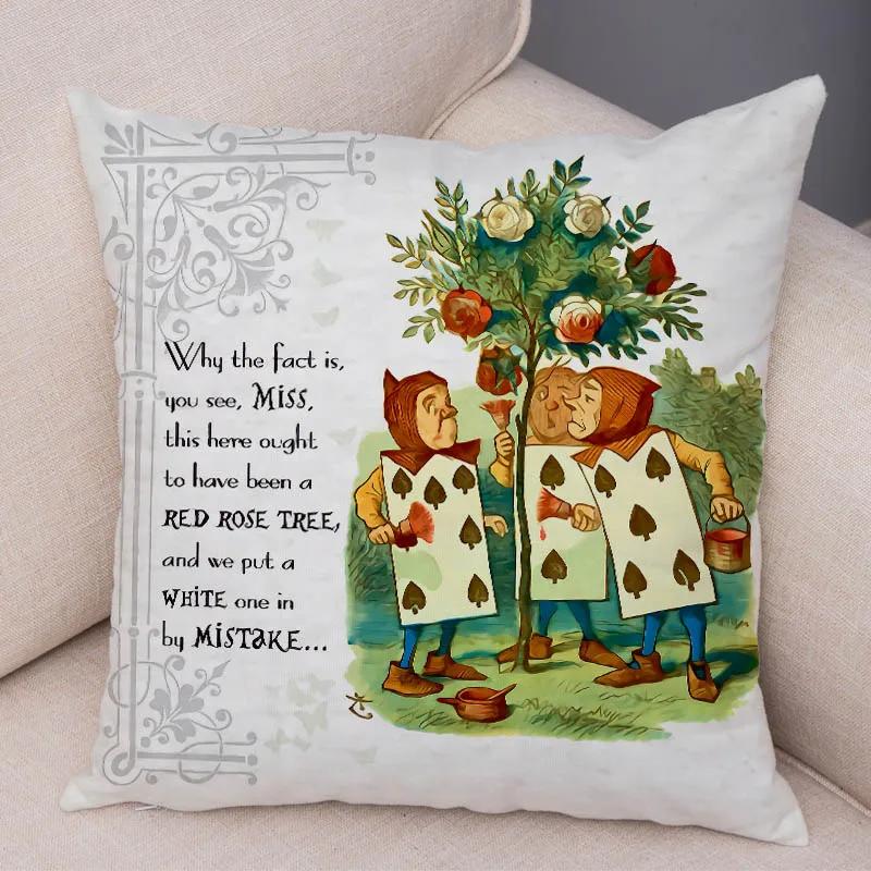Alice In Wonderland Cushion Cover Cute Rabbit Cat Printed Sofa Pillow Vintage Home Decorative Pillow Case for Children Room