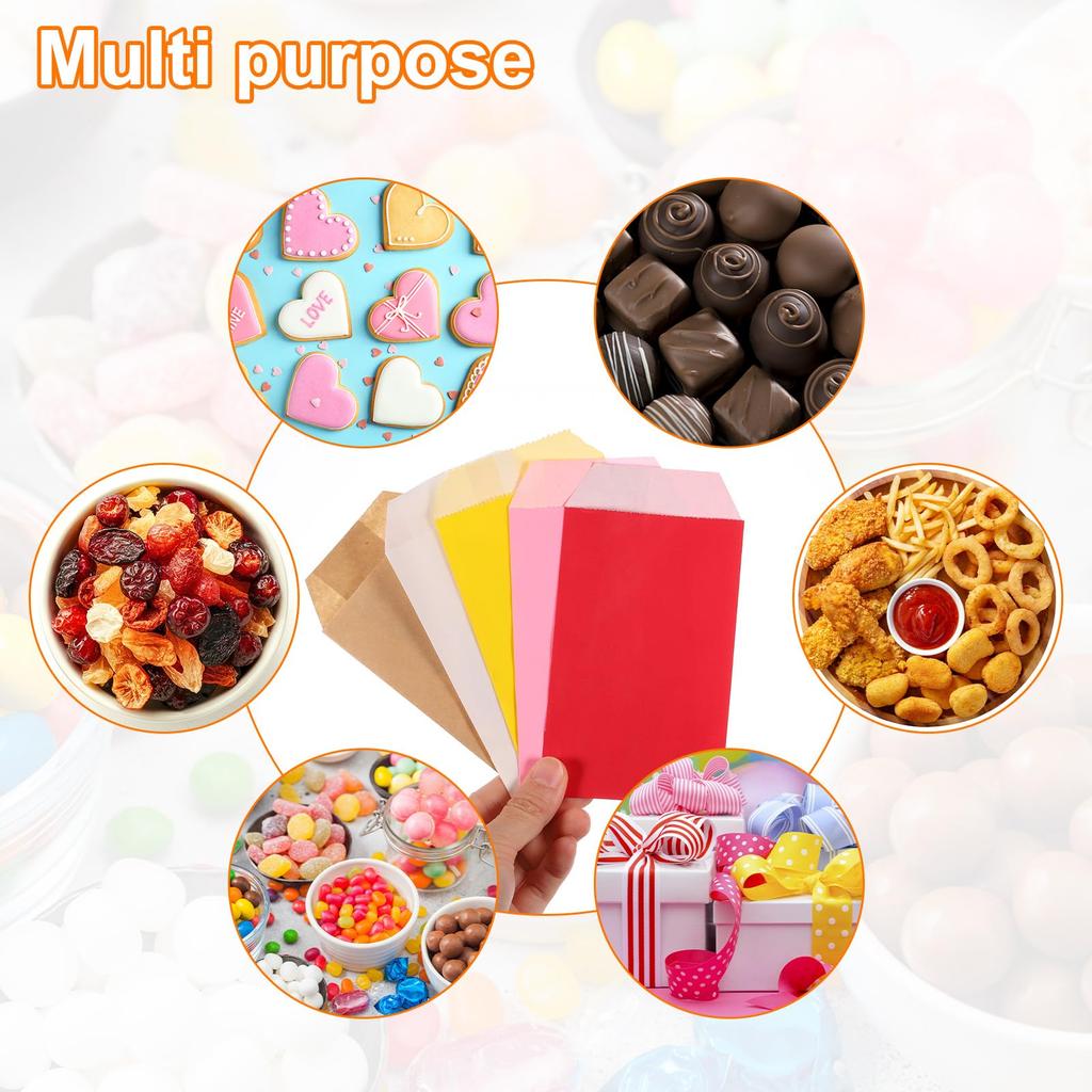 uxcell 100pcs Kraft Paper Treat x Kraft Candy Flat Favor Small Gift Bags for and Brown Bags, 6" 3" Oil-Proof Bags, Bags, Bakery, Cookies, Desserts,