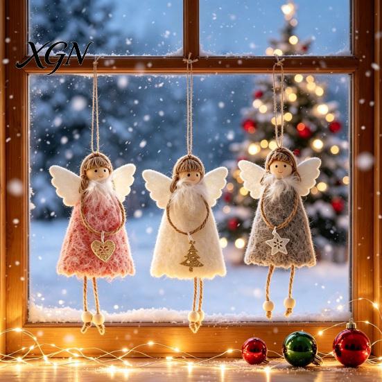 Soft Plush Home Decor Christmas Tree Angel Doll Ornament, Cute Small Handmade Pendant for Thanksgiving Day Gifts, Holiday Party Hanging