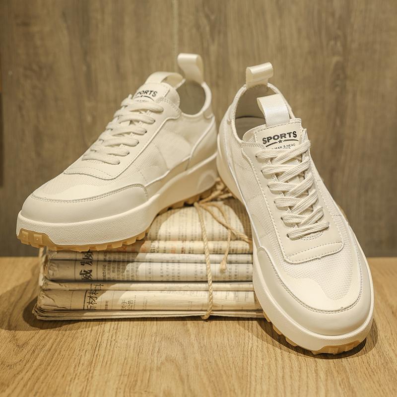 New Men's Beige Casual Outdoor Shoes Sneakers Lace Up Youth Student Thick Soled Comfortable Walking Sport Shoes for Male