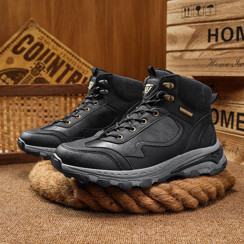

Высокие мужские ботинки для зимнего и осеннего туризма на открытом воздухе с нескользящей подошвой на платформе большого размера спортивные ботинки Martin 40 чёрный