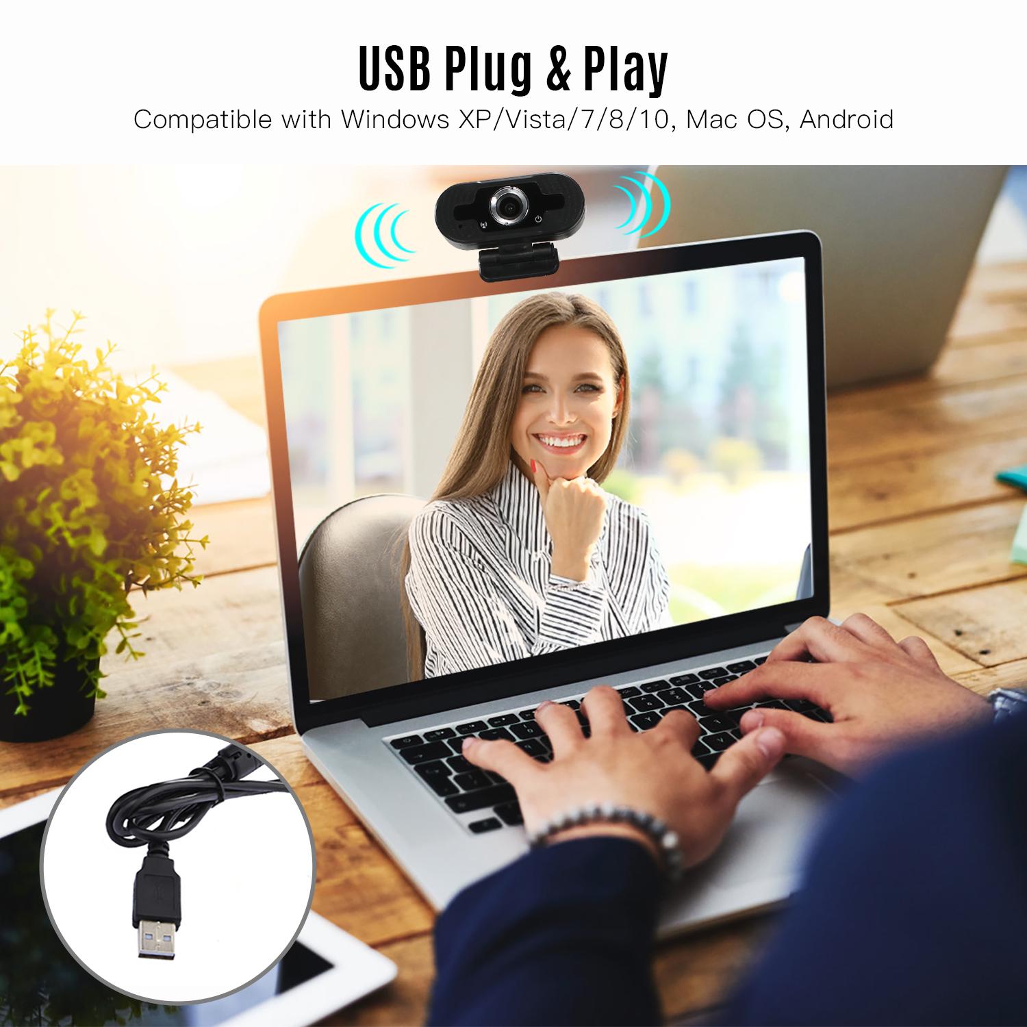 

1080P HD Comput Cam a Video Conf ence Cam a Webcam 2 MeNaGapixels Manual with Microphone Multi-Functional Base USB Plug & Play for Video Me