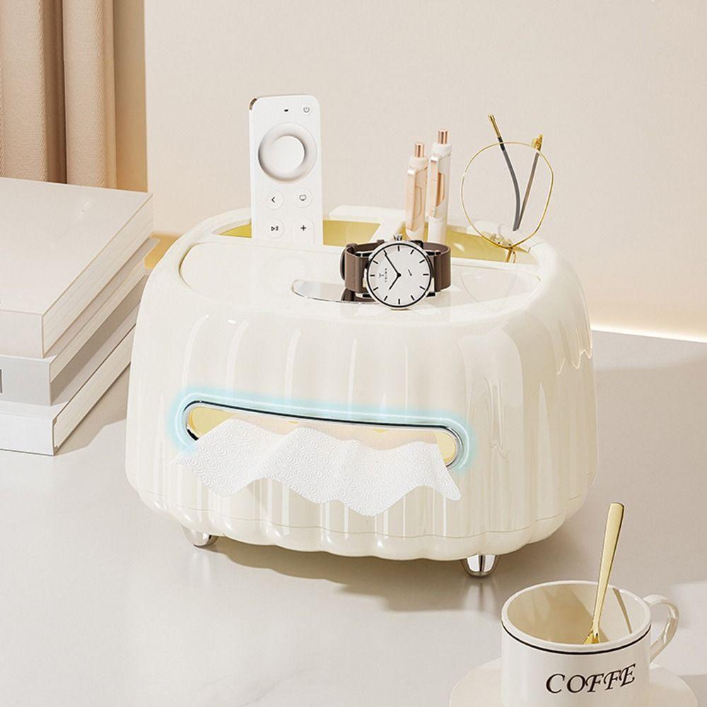 Plastic Cream Style Tissue Box Waterproof Moisture-proof Multi Compartments Tissue Box Large Capacity Decorative
