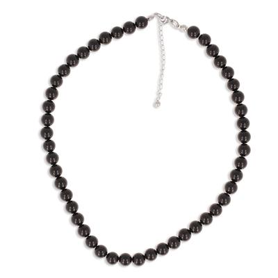 [R1889] - Black Agate 'Mineralia' Steel Necklace - 45 Cm 8 Mm