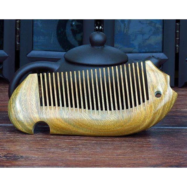 Yuzitan Green Sandalwood Fish-Shaped Handmade Wooden Comb - Travel Size