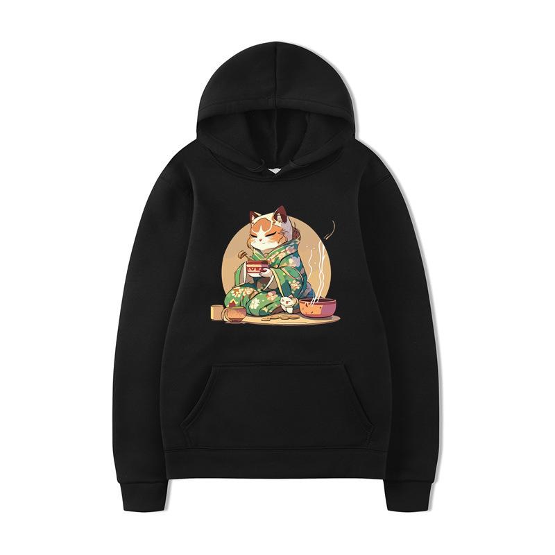 Autumn Cat Sushi Print Printed Men's Hoodie Brand Hoody Y2K Clothes Vintage Fashion Casual Unisex Long Sleeve Pullovers