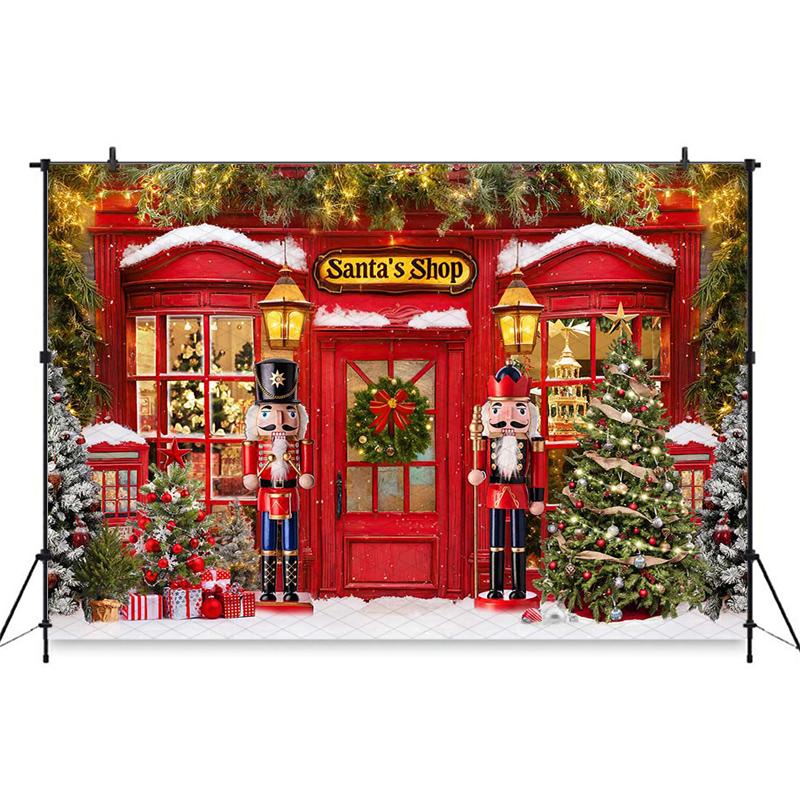 Mocsicka Christmas Door Photography Background Xmas Tree Pattern Decorations Adult Children Photo Backdrops Holiday Party Banner