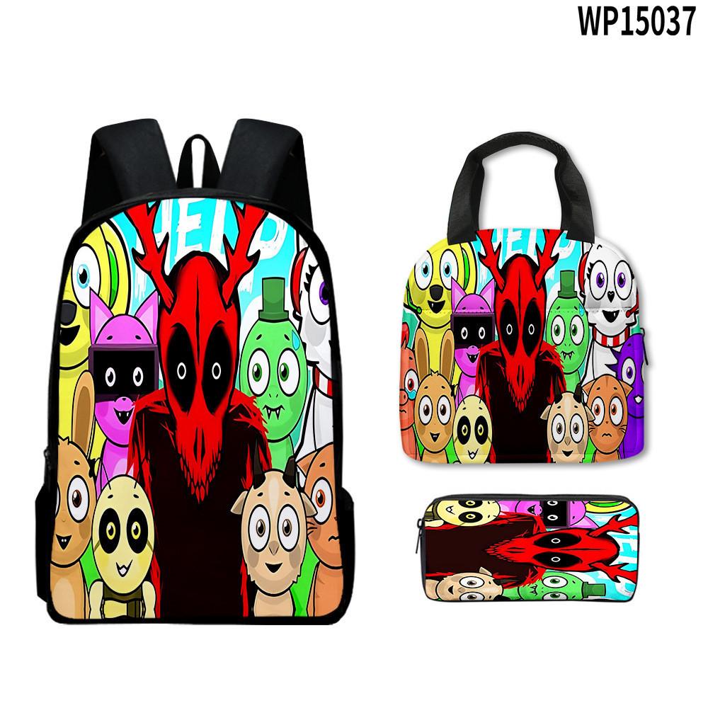 3d Game Sprunki Backpack With Waterproof Lunch Bag And Pencil Case School For