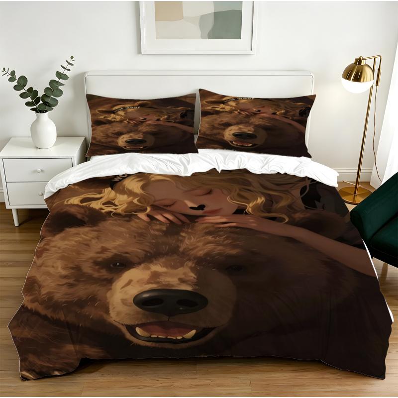Grosstor Unisex Duvet Cover Set Woof Woof Girl Print, Comforter Cover Bedding Set No Filler Soft Fabric For Teen Bedroom