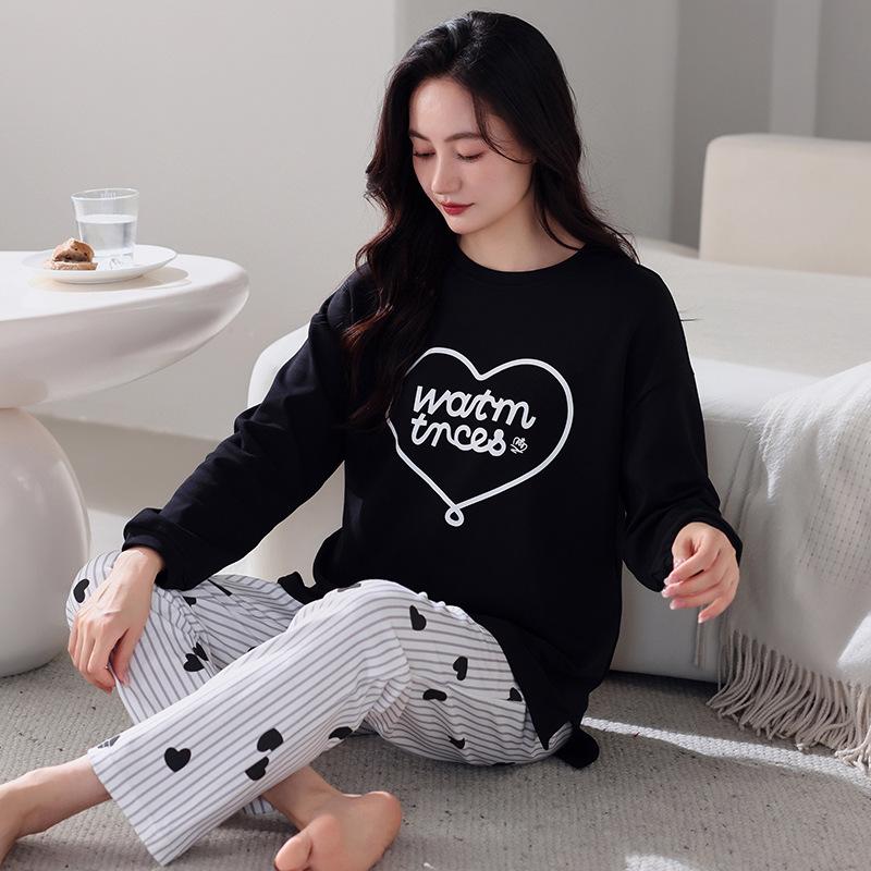 Pajamas Women'S Pure Cotton Long-Sleeved Loungewear Casual Can Go Out Can Wear Round Neck Pullover Set