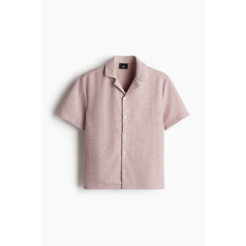 

HM Men s Cuban Collar Shirt 2025 Autumn New Arrival Work Clothing Standard Edition Texture Short Sleeve Tops 1265119 Pink 175/100