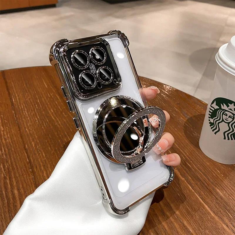 14T Pro Glitter Speil Magnetisk Støtteholder Deksel For Xiaomi 14T Pro 15 Pro 13T Støtsikkert Mykt Silikon Plating Telefondeksel