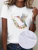 Hummingbird print short-sleeved T-shirt spring and summer casual crew neck top women's clothing women clothing