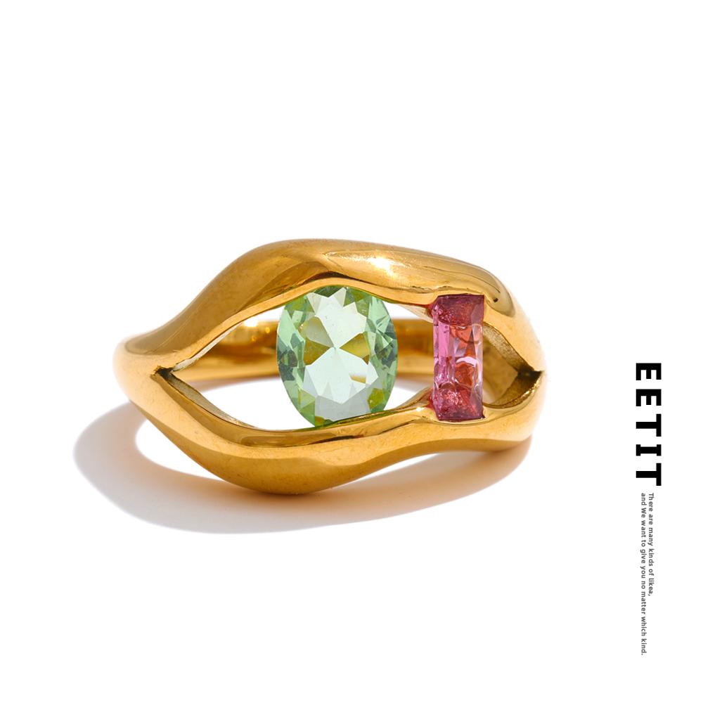 Eetit Fashion Unique Lip Design Ring for Women Golden Plated Cubic Zirconia Stainless Steel Finger Jewelry New Arrivals