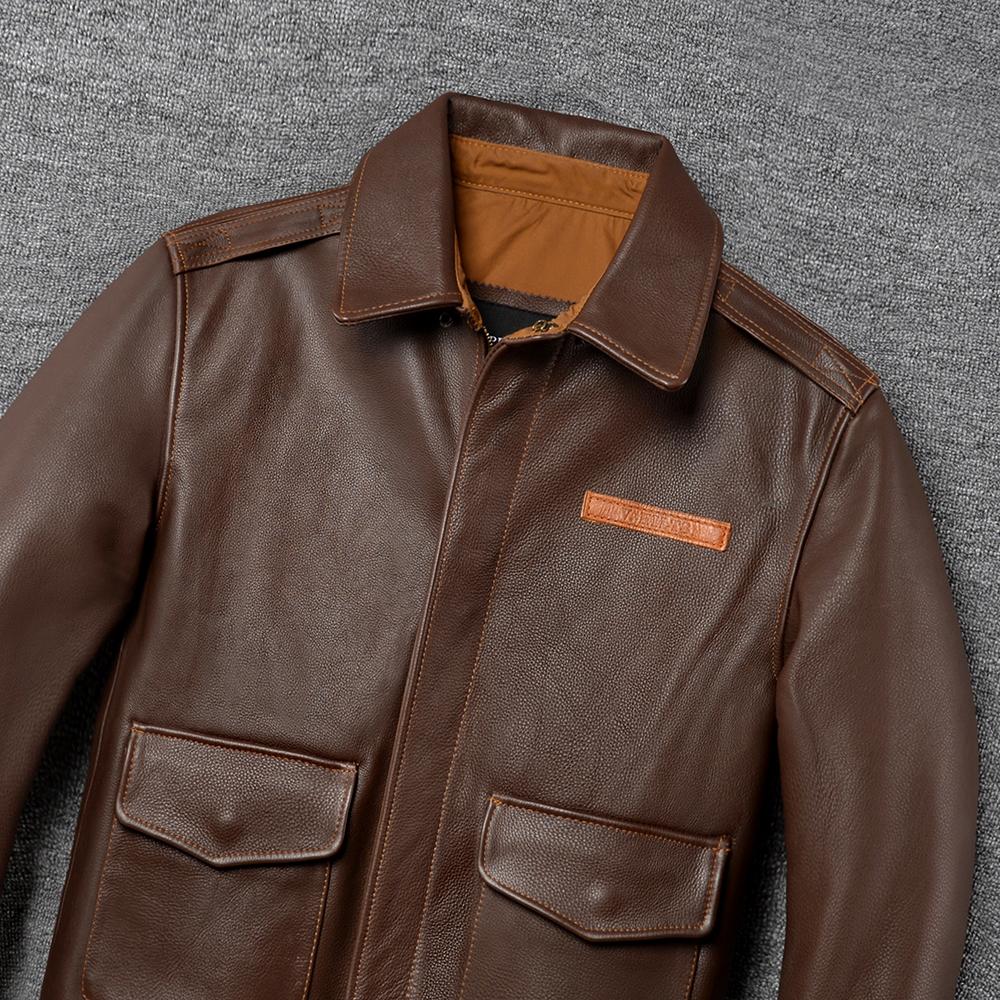 Men's Leather Jacket Genuine Cow A2 Flight Suit Man Aviator Bomber Coat Men Cow hide Leather Jackets Spring Autumn
