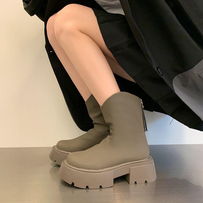 Inner Heightening Women's Boots 2025 Autumn and Winter Short Boots Versatile Small Thick-soled Martin Boots Short Thin Boots with Skirts