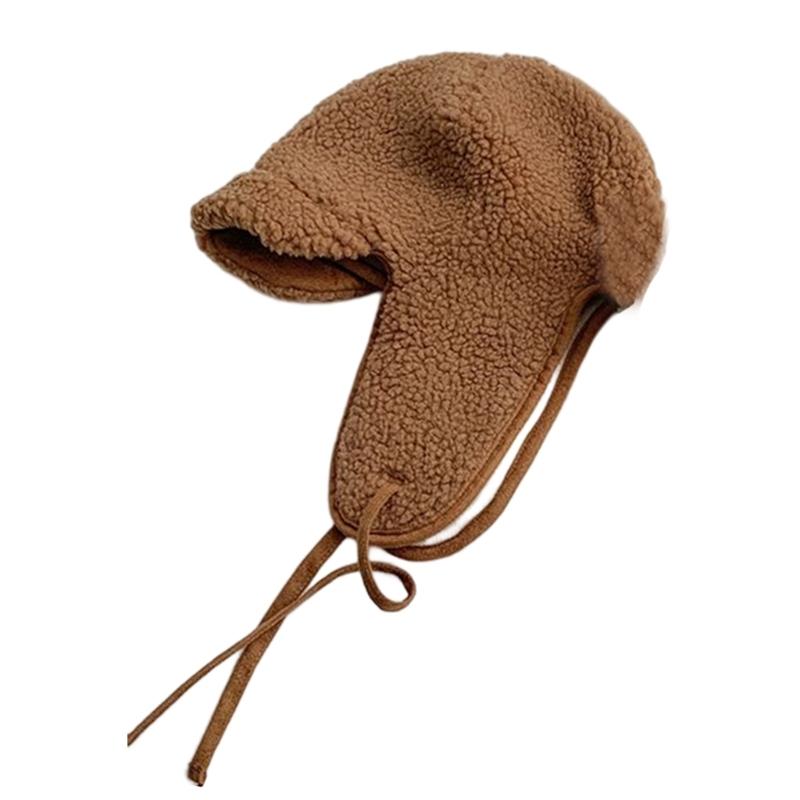 Bomber Hat Plush Earflap Hat Curved Visor Ski Hat Hooded Hat Fleece Earflap Hat Plush Trapper Hat Ear Protection Hat