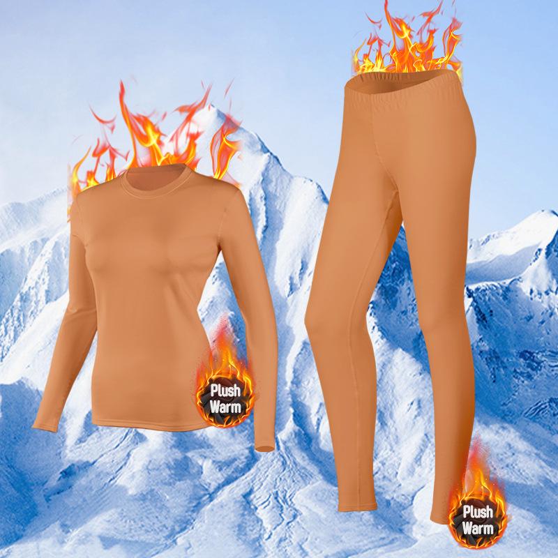 Damen Warmes Schnelltrocknendes Set mit Fleece-Futter: Langarm-Oberteil und Hose für Zuhause & Outdoor Herbst/Winter Fitness