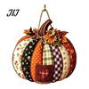 Seasonal Indoor Outdoor Sign Patchwork Pumpkin Wooden Door Hanger, Fall Harvest Halloween Decorative Maple Leaf Wreath with Leaves Berries, Farmhouse