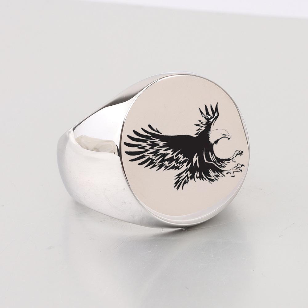 22MM Stainless Steel Eagle Engraving Round Ring for Men