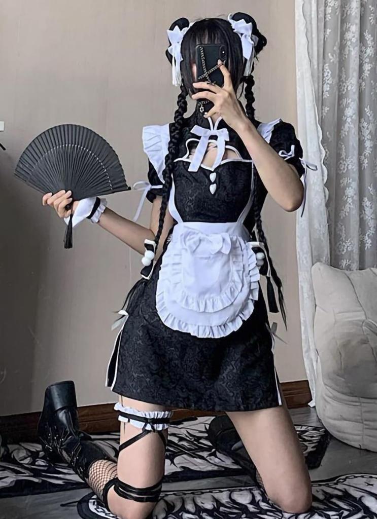 Chinesische Lolita Chinesisch Beliebt für High-School-Schüler Größe [CAWILXHA] Kleid, Cosplay, Schwarz, Sexy, Kleid, Stil, (Weißes Set, S)