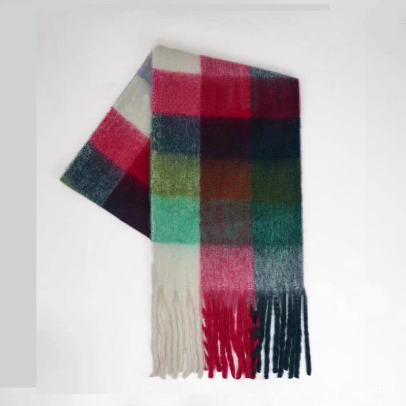 Rainbow Scarf Female Winter Shawl Couple Colorful Plaid Warm and Thickened Ins Fashion Cute Girl Student Versatile