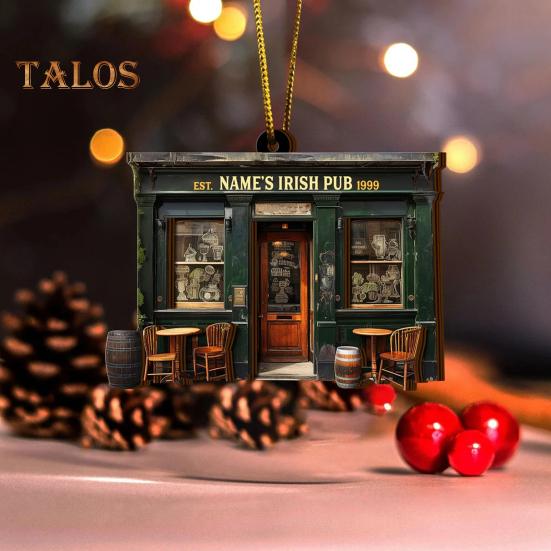 1/2/3Pcs Irish Pub Hanging Decoration Christmas Tree Hanging 3 Layers Wooden 3D Vintage Shop Ornament Retro House Scene Pendant
