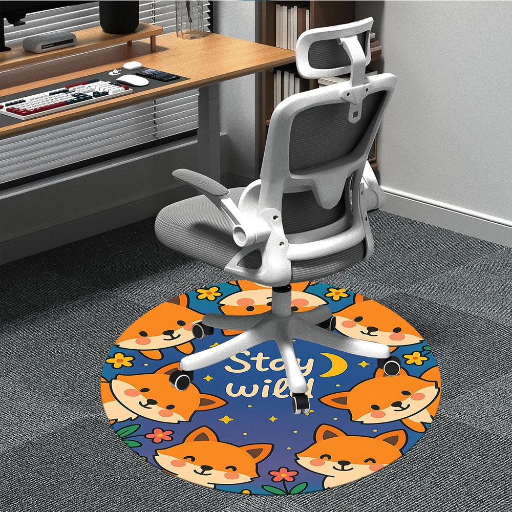 

1pc Foxes Night Office Round Area Rug, Indoor Mat Suitable ForOffice, Under Office Chairs Bedroom Living Room Home Decor, Room Deco T105 80cm by 80cm