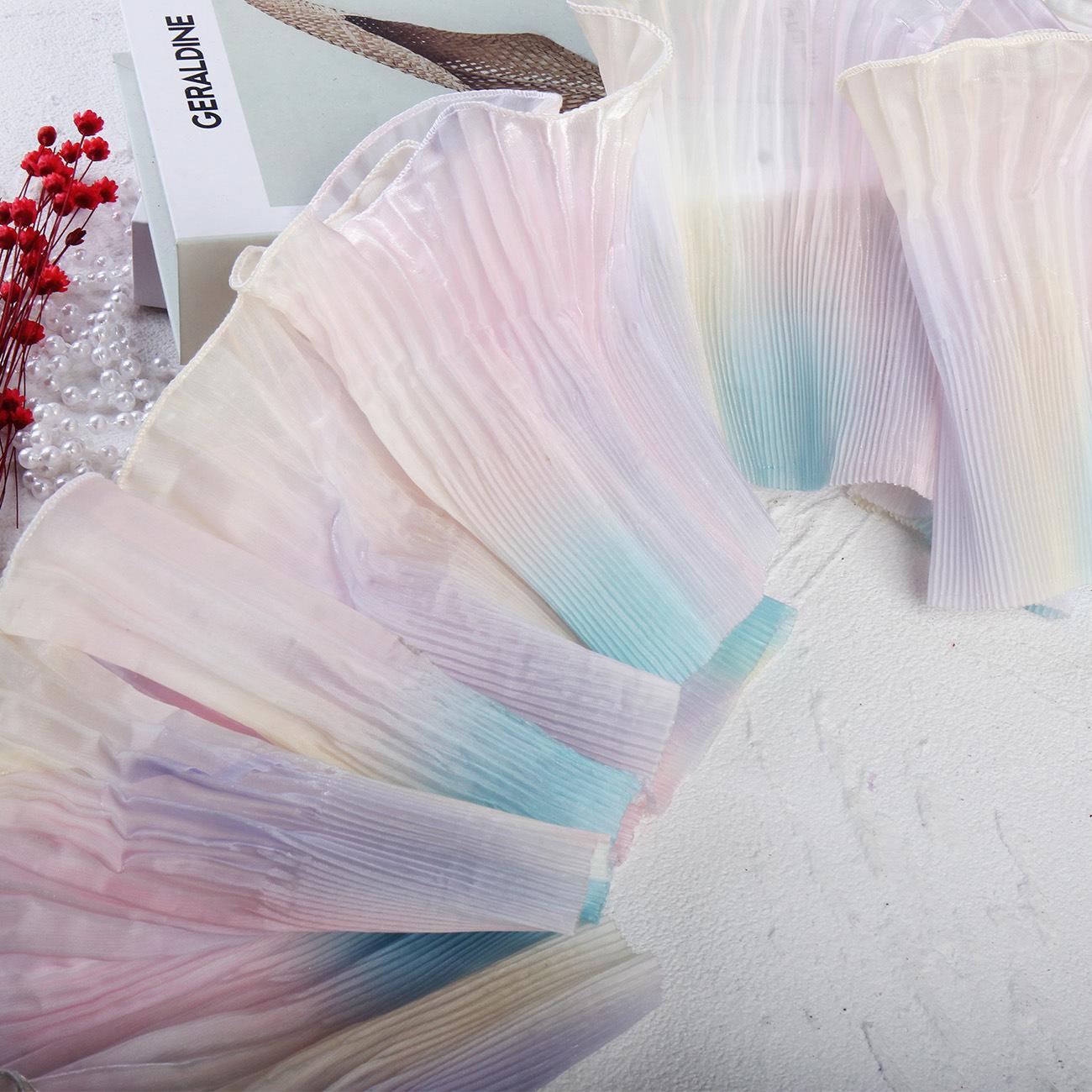 

Плоская мера 1 метр/партия 15 см широкая градиентная радужная органза трехмерное эластичное кружево сценическая одежда юбка аксессуары кружево с листьями лотоса кружево 15cm wide