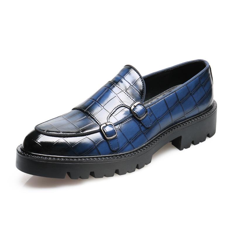 8670 Loafers One-Pedal Loafers Fashion Casual Leather Shoes Men's Platform Height Increasing Double Buckle Loafers