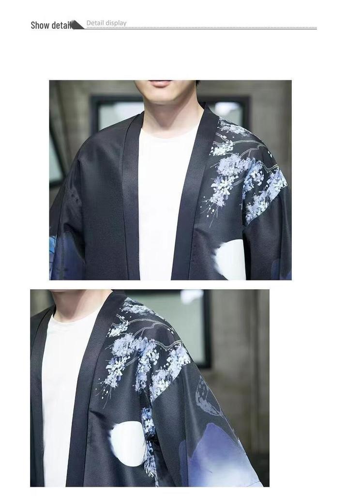 Men's Summer Jacket: Medium/Long Shirt, Loose Large Size Cardigan, Sun Protection, Chinese Style Crane Robe Cape