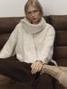 Women's Fall Winter Wool Sweater Set Loose Cozy Knit Top with Scarf, Cream White