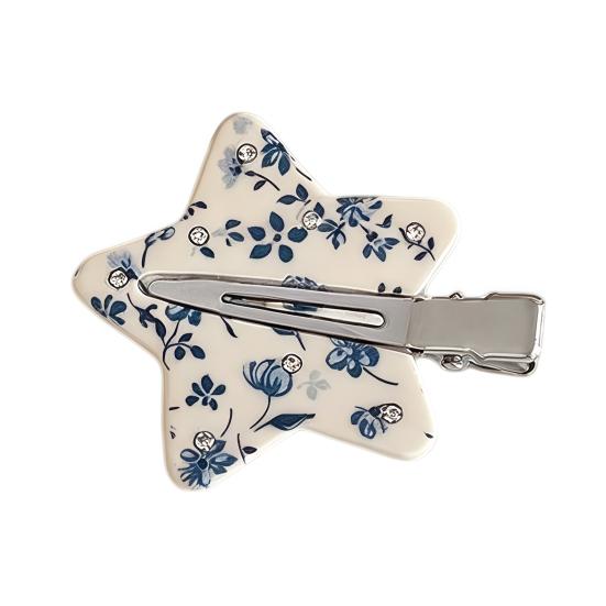 Traceless Hair Clip Five-Pointed Star Shape Hair Pin with Floral синий