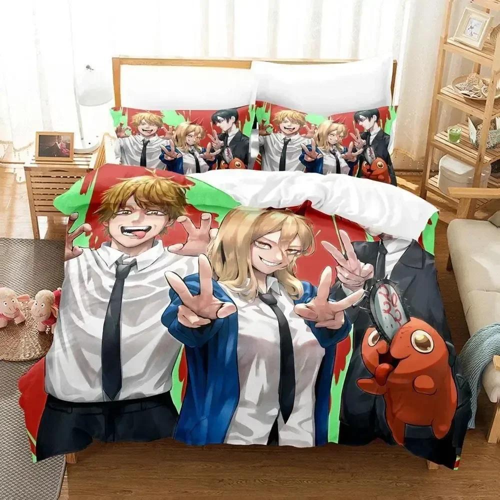 Pochita Chainsaw Man  Printed Bed Set Duvet Cover Pillowcase Bedding Set Bed Linen Sheet Quilt Cover Full Queen King Size