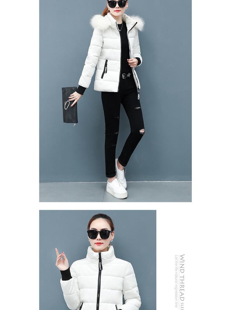 Damen Winter Kurze Baumwolljacke mit Pelzkragen - Slim Fit und Verdickt für Wärme