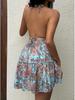 Women's Sexy V-neck Printed Backless Strappy Halter Beach Dress