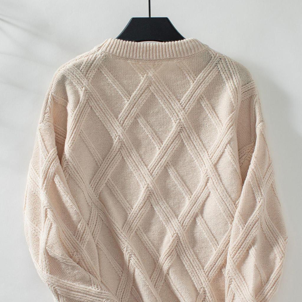Autumn Winter Vintage Loose Long Sleeve Top Solid Color Cardigan Knitwear O-Neck Sweater