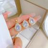 Luxury Shiny Zircon Flower Geometric Series Necklace Drop Earrings for Women Stainless Steel Chain Fashion Jewelry Set Gifts