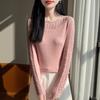 Women S Long Sleeve Knit Sweater One Neck Crochet Hollow Basic Top