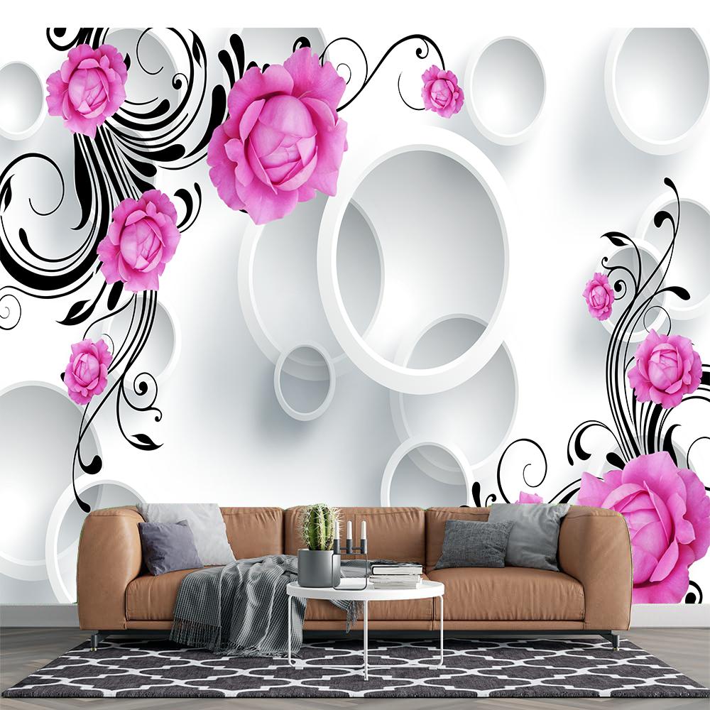 Simple Fashion Rose Flower Mural Circle Purple Floral Wallpaper Living Room Bedroom Home Decor