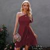 Woman Bodycon Lotus Dress Summer Fashion Short Sleeve One Shoulder Party Mini Dresses Casual Female Boho Beach Dress