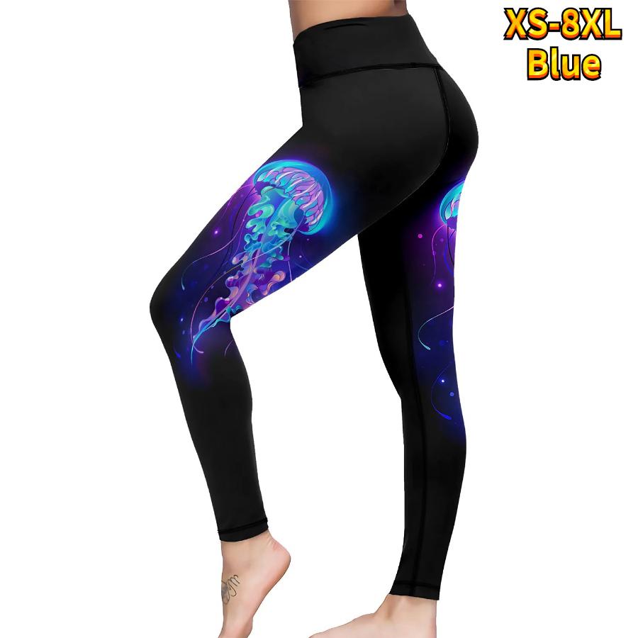 

Женские синие эластичные леггинсы с медузами и принтами для йоги, фитнеса, бега в тренажерном зале, спортивные активные брюки M синий
